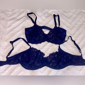 2 Elegant Lace Navy Blue Bra Set